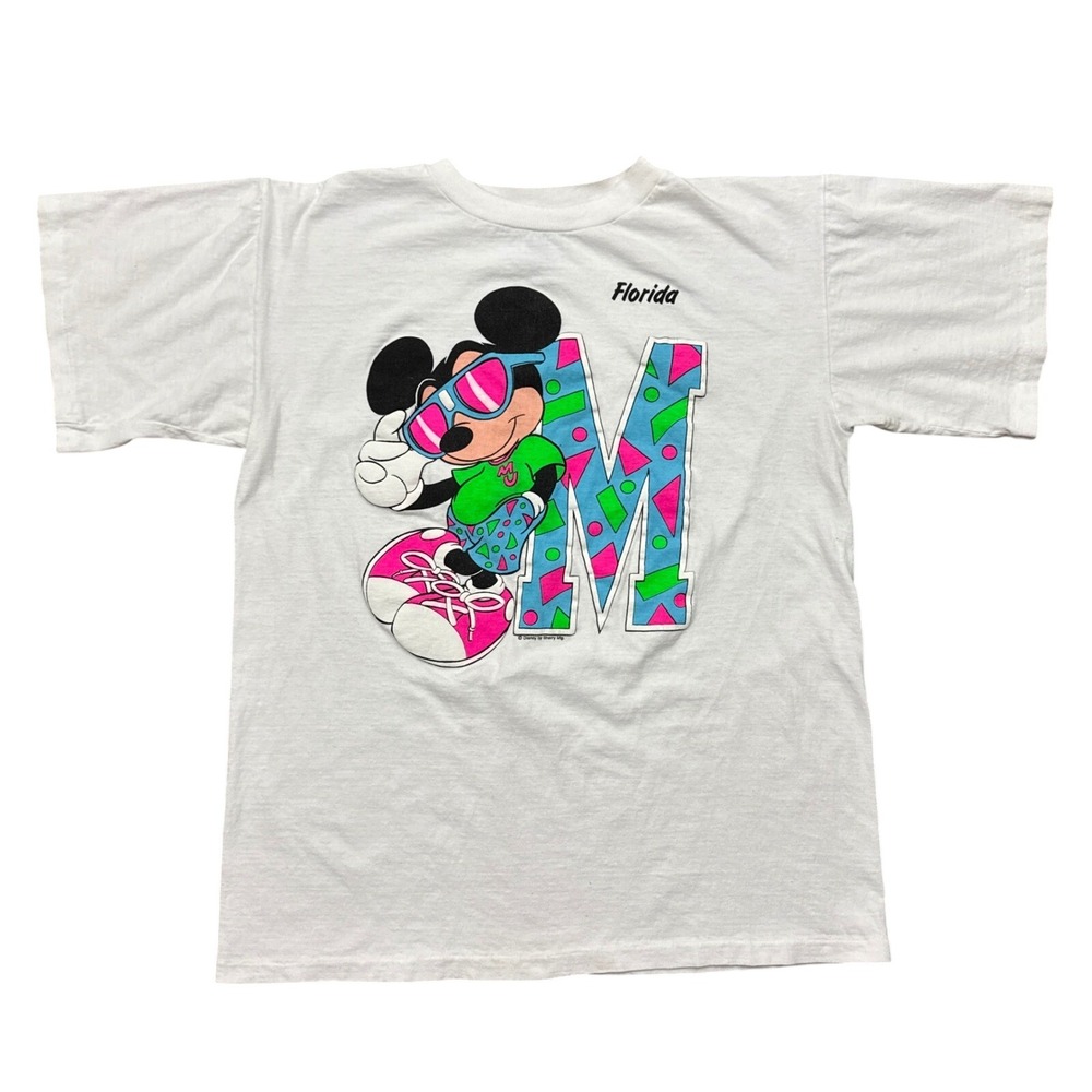 Vintage 90s Disney Mickey Mouse Florida Sunglasses Neon T Shirt